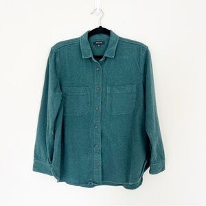 Madewell Teal Green Flannel Button Down Shirt Medium Oversized Ex-Boyfriend Top